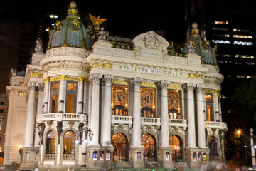 Municipal Theatre is an opera house in the Centro district of Rio de Janeiro , Brazil. View on the night