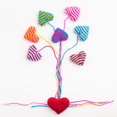 Сomposition of knitted hearts. Сoncept of healthy life.