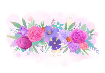Purple and pink rose flower watercolor illustration