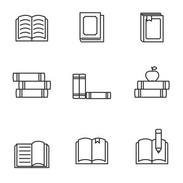 Set of book icon in simple line design isolated on white background 
