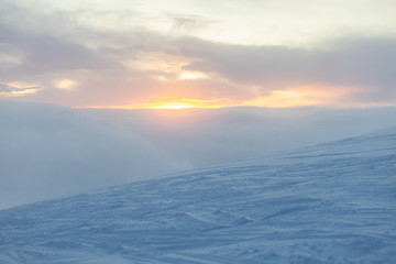Fototapeta na wymiar Polar night. Sun gets close to the horizon, but not rise
