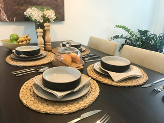 Modern dining table set in brown tone