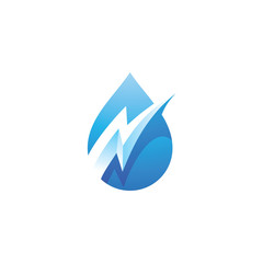 Water Droplet and Bolt Lightning Thunder Energy Logo Icon