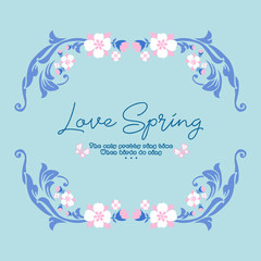 Cute decoration of leaf and floral frame, for unique love spring greeting card template design. Vector