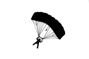  silhouettes parachuting  on white background