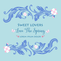 Fototapeta na wymiar The love spring invitation card decoration, with romantic of leaf and wreath frame. Vector