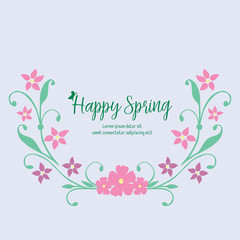 Happy spring greeting card design, with seamless leaf and floral frame. Vector