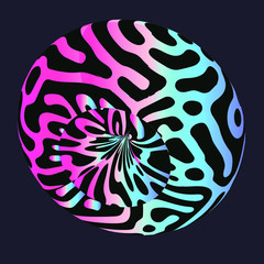 Holographic torus with bionic organic pattern on dark background. Psychedelic surreal illustration.