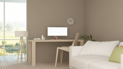 The interior minimal relax space 3d rendering and nature view background