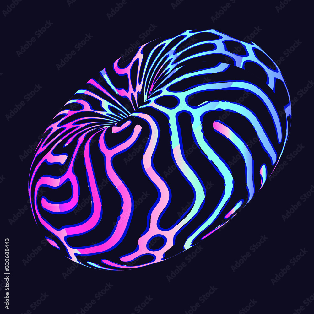 Poster holographic torus with bionic organic pattern on dark background. psychedelic surreal illustration.