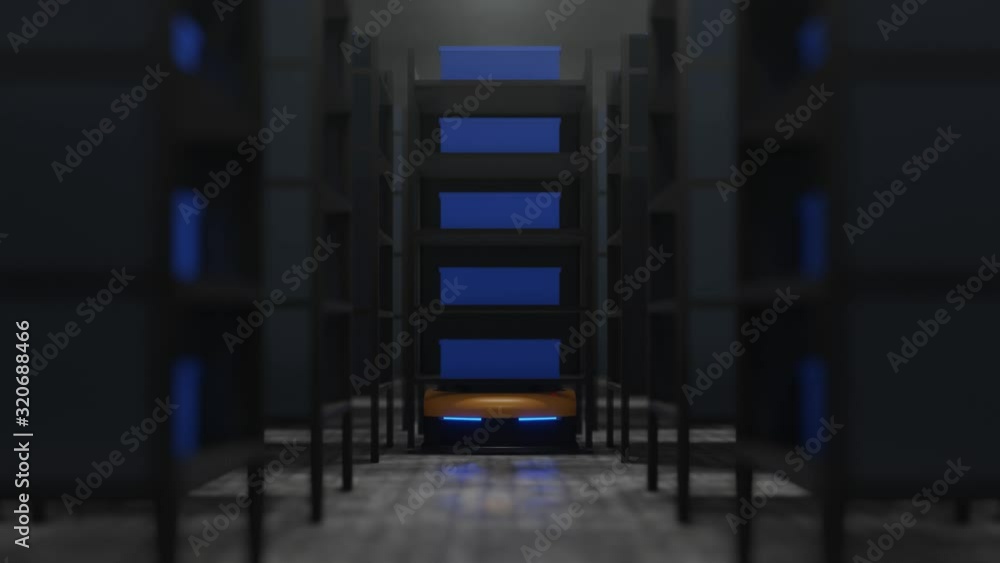 Poster shelves in the factory with producing and maintaining logistics systems using automated guided vehic