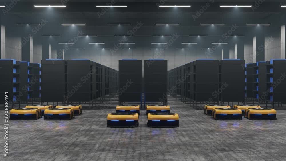Poster shelves in the factory with producing and maintaining logistics systems using automated guided vehic