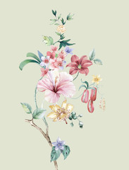 Naklejki  Piękne kwiaty akwarelowe do projektowania i kartki z życzeniami na wakacje