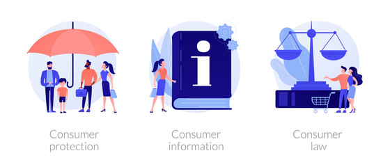 Customer rights and responsibilities. Buyer seller relationship regulations. Consumer protection, consumer information, consumer law metaphors. Vector isolated concept metaphor illustrations. - obrazy, fototapety, plakaty