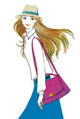 帽子とバックを持った出かける女性