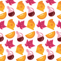 wine jars with leafs and cheese pattern