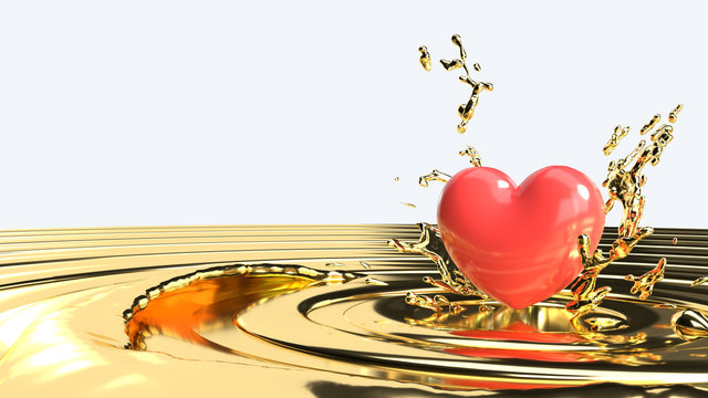 The  Red Heart  On Gold Liquid For 14  February  Valentine Day Content.