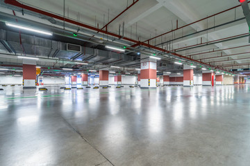 Underground parking lots in modern buildings.