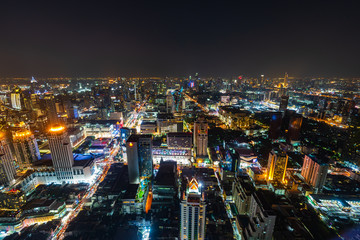 Fototapeta na wymiar Bangkok city downtown and road traffic at night of Thailand , Cityscape