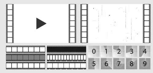 Film retro stripes collection. Countdown frame. Video frame. Vector illustration.