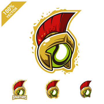 Tennis ball with Spartan helmet logo vector illustration for club or team. Scalable and editable 4 variation vector.