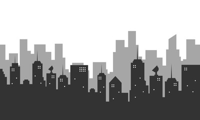 Silhouette background with city buildings many mall