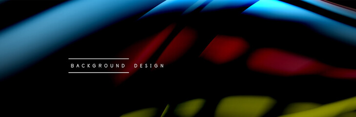 Сolorful flow poster. Wave liquid lines and shapes in black color background. Vector Illustration