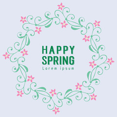 Obraz na płótnie Canvas Template design for happy spring invitation card, with leaf and floral vintage frame. Vector