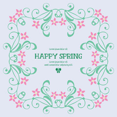 Template design for happy spring invitation card, with leaf and floral vintage frame. Vector