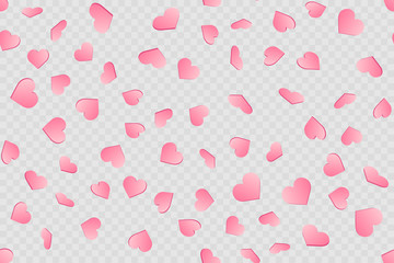 Seamless pattern with pink hearts on transparent background. Vector.