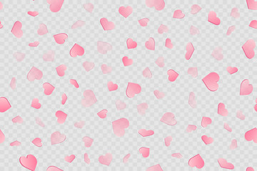 Seamless pattern with pink hearts on transparent background. Vector.