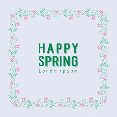 Happy spring Greeting card design, with leaf and flower simple frame. Vector