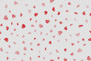 Seamless pattern with red hearts on transparent background. Vector.