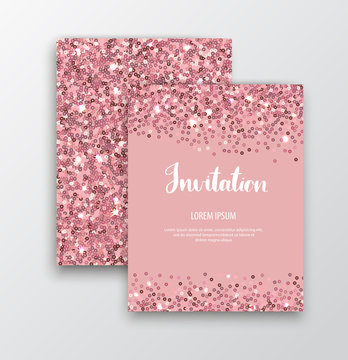 Chic sparkle invitation cards with rose gold sequins for events.