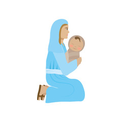 cute mary virgin with jesus baby manger characters