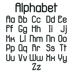 Vector illustration. English alphabet. The font is Latin. Minimalistic letters. Illustration with the designation of vowels and consonants.