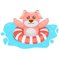 CUTE DOG SWIMS WITH SWIMMING RING VECTOR