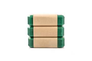Stack of soap bars isolated on white