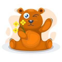 CUTE BEAR WITH THE FLOWER CARTOON VECTOR