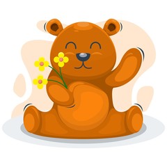 CUTE BEAR WITH THE FLOWER CARTOON VECTOR