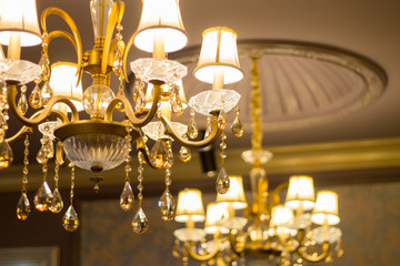 Beautiful chandelier on the ceiling.