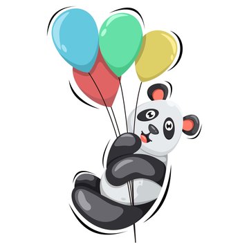 cute panda with balloon cartoon vector
