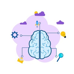 digital brain and artificial thinking process concept . Vector Illustration, Suitable For web landing page,Wallpaper, Background,banner,Book Illustration 