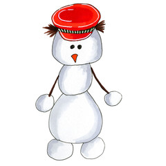 Hand-drawn snowman. Christmas symbol. Illustration for children. Happy New Year.