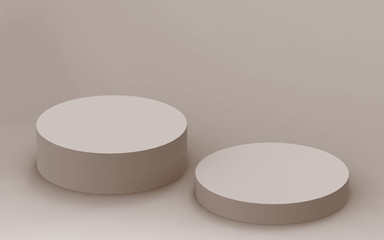 3d brown cream cylinder podium minimal studio background. Abstract 3d geometric shape object illustration render. Display for cosmetic perfume fashion product.