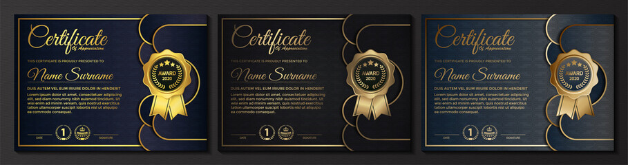 premium golden black certificate template design.	