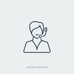 Vector outline icon of woman operator with microphone