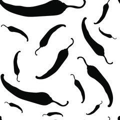Seamless pattern of black chilli peppers on white background vector illustration.