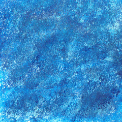 Bright vibrant blue watercolor textured background with rough strokes. Dry brush. Template for your design