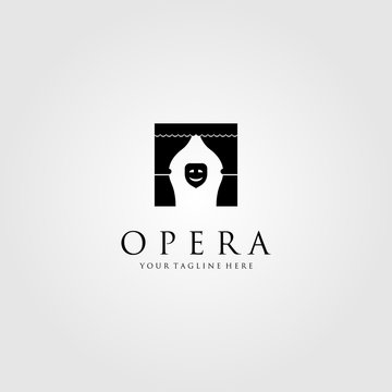 Opera Theater Logo Curtains And Mask Vector Illustration